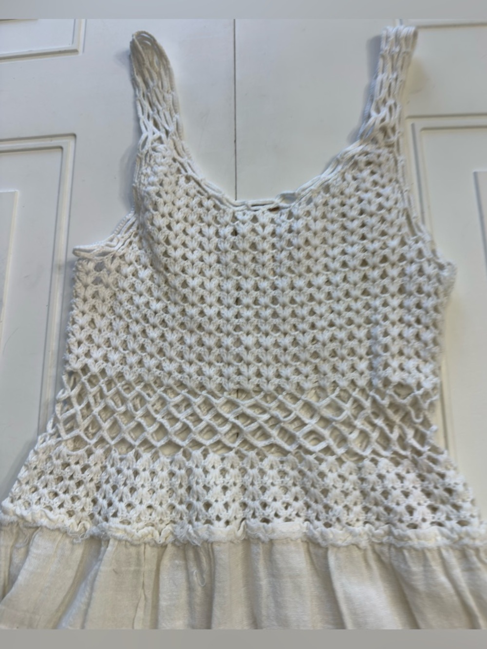 Free People Women’s Sz XS Crochet Open Knit Flowy White Maxi Dress Ramie Cotton - Picture 6 of 6
